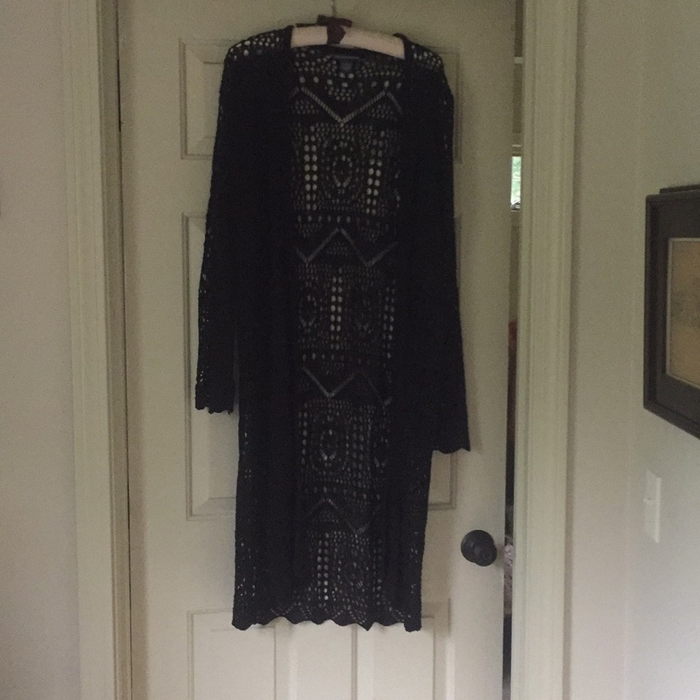 Black duster crochet lace sweater